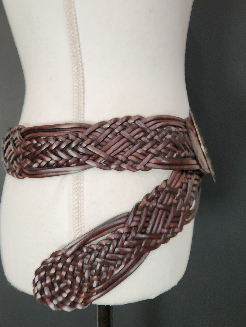 Boho Vibe: NY&Co Boho Braided Brown Leather Belt Large Silver Concho Buckle - Picture 3 of 9